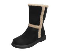 Women's Lined Winter Boots - Snow Boots Elegant Fleece Warm | Women's leather mid-height warm ankle boots winter flat cowboy boots platform comfortable slip-on boots fashionable boots