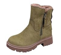 Women's Lined Winter Boots with Zip Short Shaft Boots Ankle Boots Warm Retro Autumn Boots Women's Flat Snow Boots Women's Ankle Boots Winter Comfortable Non-Slip Transition Boots, Army Green, 4.5 UK