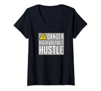Women's Lineman Danger High Voltage Hustle Electrical Work V-Neck T-Shirt