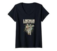 Women's Lineman Danger is My Office Electrical Utility Worker V-Neck T-Shirt