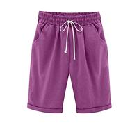 Womens Linen Bermuda Shorts Drawstring Elastic Waist Knee Length Summer Shorts Casual Loose Lightweight Lounge Beach Bottoms with Pockets