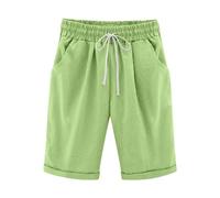 Womens Linen Bermuda Shorts Drawstring Elastic Waist Knee Length Summer Shorts Casual Loose Lightweight Lounge Beach Bottoms with Pockets