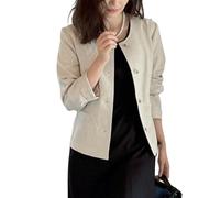 Womens Linen Blazer Open Front Casual Cardigan Work Office Blazer Jacket Spring Summer Lightweight Long Sleeve Suits Casual Button Down Coat Oatmeal M