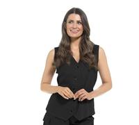 Women's Linen Blend Waistcoat Sleeveless Button Through Vest with Adjustable Back Tie and Pockets - Black 10