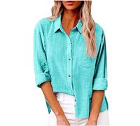 Women's Linen Blouse and Shirts UK Sale Clearance Ladies Long Sleeve Tops Button Down Shirts Plain V-Neck Pullover Classic-Fit Tshirts Casual Work Shirt Lapel Cotton Linen Dressy Blouses Tees
