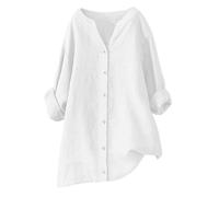 Womens Linen Blouse Roll Up Long Sleeve Button Down Plain Dressy Shirt Linen Oversized Blouses Casual Loose T-shirt Summer Holiday Going Out Tops Office Work Ladies Blouse Elegant Tunic Tees S-5XL