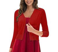 Women's Linen Boleros 3/4 Sleeve Cardigan Women's Large Size Bolero Solid Colour Cardigan Short Cardigan Mid Season Coat Thin Coats Loose Clothing Breathable Clothing Lightweight Loungewear Top, Red