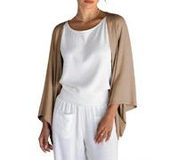 Women's Linen Cardigan 3/4 Sleeve Open Front Shawl Wrap Cover Ups Lightweight Kimono Shrug Poncho Loose Shrug Sweaters (A-Khaki, L)