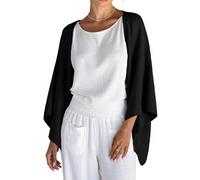 Women's Linen Cardigan 3/4 Sleeve Open Front Shawl Wrap Cover Ups Lightweight Kimono Shrug Poncho Loose Shrug Sweaters (A-Black, M)