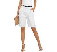Women's Linen Cotton Blend Capri Pants Mid Waist Casual Summer Work Trousers for Commuting Office Vacation Black White Gray Blue Green Brown Plus Size(M White)