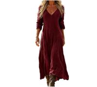 Womens Linen Dress UK Boho Maxi Dress Summer Holiday Beach Sundress Ladies Retro Floral Geometric Print Kaftan V Neck 3/4 Sleeve A Line Swing Casual Tunic Muslin Vintage Soft Fit (S,13)