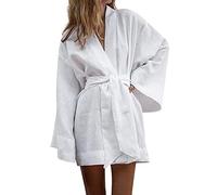 Womens Linen Kimono Cardigan Short Robes Summer Lightweight Open Front Cover Ups Tops Sleepwear Casual Bathrobe Loungewear