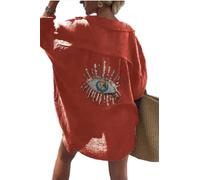 Womens Linen Long Sleeve Casual Shirt Lapel Collar Blouse Oversized Tees Spring Summer Clothes for Work Casual Streetwear Orange