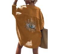 Womens Linen Long Sleeve Casual Shirt Lapel Collar Blouse Oversized Tees Spring Summer Clothes for Work Casual Streetwear Yellow