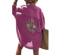 Womens Linen Long Sleeve Casual Shirt Lapel Collar Blouse Oversized Tees Spring Summer Clothes for Work Casual Streetwear Pink