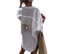 Womens Linen Long Sleeve Casual Shirt Lapel Collar Blouse Oversized Tees Spring Summer Clothes for Work Casual Streetwear White