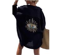 Womens Linen Long Sleeve Casual Shirt Lapel Collar Blouse Oversized Tees Spring Summer Clothes for Work Casual Streetwear Black