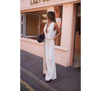 Womens Linen Look Pleat Front Wide Leg Tailored Trousers Sand 8