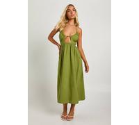 Womens Linen Look Ruched Halterneck Midaxi Dress - Green - 8, Green