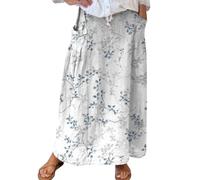 Women's Linen Maxi Skirts for UK Maxi Skirts for UK Boho Irregular Floral Skirt Summerskirts Skirt with Elastic Waist Bohoskirt with Pockets Plus Size Boho Clothing (1-Blue, M)
