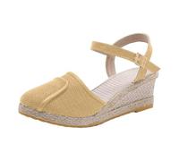 Women's Linen Sandals | Closed Toe Front Covering Ankle Strap Back Strap Adjustable Buckle Braided Edge Wedge Sole | Bohemian Casual Espadrilles Going Out Vacation, 01 Beige, 6 UK