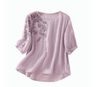 Womens Linen Shirts Linen Shirt Women Summer Embroidery Tunic Tops Retro Jacquard Short Sleeve Boho Blouse Casual Loose Fit Flowy Hem Tee Lightning Deals of The Day Today Sale