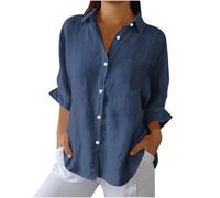 Womens Linen Shirts UK Clearance Long Sleeve Tops Button Down Blouses Cotton Linen Tunic Tops Ladies Loose Casual Lapel Neck Shirt Plain Longline Blouses Solid Color T-Shirts Going Out Top