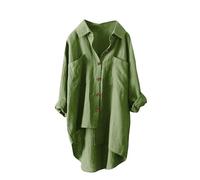 Womens Linen Shirts UK Sale Plus Size Summer Collared Long Sleeve Tops Button Down Irregular Casual Loose Cotton Tee Shirts Lagenlook Longline Blouses Elegant Tunic Top with Pockets Ladies