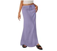 Women's Linen Skirts Ladies Summer Skirts Retro Cotton and Linen Maxi Skirt Elasticated Waist Flowy Full Length Skirt Lace up Retro Casual Half Dress Purple