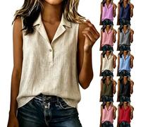 Womens Linen Sleeveless Shirts Womens Linen Tank Tops Classic Lapel Tank Tops Button Down Office Shirts Dressy Business Collared Blouses Elegant Work Vests Solid Casual Vests For Ladies