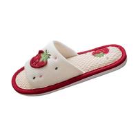 Women's Linen Slippers Open Toe Slippers Summer Linen Slippers Breathable Guest Slippers Hotel Slippers Indoor Slippers Non-Slip for Women at Home Hotel, red, 6 UK