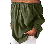 Women's Linen T-Shirt UK Casual Off Shoulder Tops 3/4 Sleeve Tops Solid Color Cotton Linen Pullover Tees Blouse Outdoor Summer Tunic Tops Party Elegant Plus Size Loose Fit Tee Shirts Clearance Green