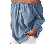 Women's Linen T-Shirt UK Casual Off Shoulder Tops 3/4 Sleeve Tops Solid Color Cotton Linen Pullover Tees Blouse Outdoor Summer Tunic Tops Party Elegant Plus Size Loose Fit Tee Shirts Clearance Blue