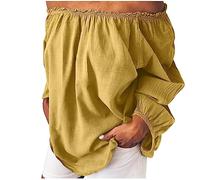 Women's Linen T-Shirt UK Casual Off Shoulder Tops 3/4 Sleeve Tops Solid Color Cotton Linen Pullover Tees Blouse Outdoor Summer Tunic Tops Party Elegant Plus Size Loose Fit Tee Shirts Clearance Yellow