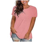 Women's Linen T-Shirt UK Clearance Casual Round Neck Solid Color Cotton Linen T Shirts Tunic Short Sleeve Tops Basic Pullover Tees Blouse Outdoor Summer Tunic Tops Plus Size Loose Fit Tee Shirts