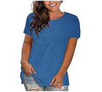 Women's Linen T-Shirt UK Clearance Casual Round Neck Solid Color Cotton Linen T Shirts Tunic Short Sleeve Tops Basic Pullover Tees Blouse Outdoor Summer Tunic Tops Plus Size Loose Fit Tee Shirts