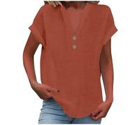 Womens Linen T Shirt UK Sale Clearance, Ladies V Neck Blouses Loose Henley Tshirts Roll Up Sleeves Pullover, Summer Tops Solid Color Tee Tunic Blouse Plain Top Business Casual Office Work T-Shirt