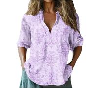 Womens Linen Tee Shirts UK Clearance,Ladies 3/4 Sleeve Tops Elegant V Neck Collared T-Shirt Plain Italian Cotton Blouses Casual Loose Fit Beach Boho Office Work Lagenlook Tunic Top