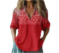 Womens Linen Tee Shirts UK Sale Clearance,Ladies 3/4 Sleeve Tops Elegant V Neck Collared T-Shirt Plain Italian Cotton Blouses Casual Loose Fit Beach Boho Office Work Lagenlook Tunic Top