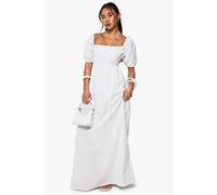 Womens Linen Tie Back Puff Sleeve Maxi Dress - White - 10, White