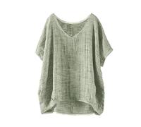 Womens Linen Tops and Tunics Plain Chiffon Office Clothing Deals Women's Summer Short Sleeve Solid Casual Loose Linen Top (01-C-Mint Green, XXXXXL)