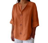 Womens Linen Tops Loose Puff Work Blouse Warehouse Clearance Linen Daily for Women Summer Cotton Linen Tee Essentials Vacation Beach Solid Blouses Tunic Top (01-G-Orange, L)