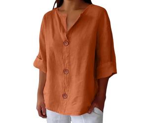 Womens Linen Tops Loose Puff Work Blouse Warehouse Clearance Linen Daily for Women Summer Cotton Linen Tee Essentials Vacation Beach Solid Blouses Tunic Top (01-G-Orange, L)