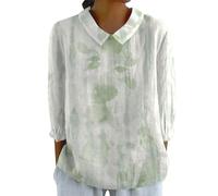 Womens Linen Tops Plain Print Work T Shirts Womens Clothes Sale Clearance Women'ssummer Top Lapel Retro Striped Back Gifts Top Casual Cotton and Linen Shirt Essentials Shirt (01-B-Mint Green, Xxl)