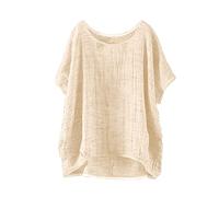 Womens Linen Tops Plus Size Leopard Print Cotton Summer Clothes Clearance Women's Summer Short Sleeve Solid Casual Loose 2025 Top (01-F-Khaki, XXXXL)