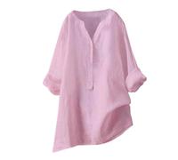 Women's Linen Tops Plus Size Loose Boho Wedding Clothes Sale Clearance Womens Cotton Linen Daily Solid Essentials Summer Vacation Tunic Top Large Daily Casual Tee Blouses (01-E-Pink, XL)