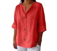 Women's Linen Tops Size 16 Button Down Spring Shirt Warehouse Clearance Linen Daily for Women Summer Cotton Linen Tee Essentials Vacation Beach Solid Blouses Tunic Top (01-G-Red, L)