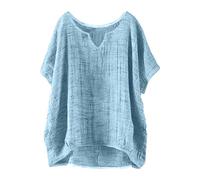 Womens Linen Tops Size 16 Size 16 Silk Wedding T Shirt Sale Clearance Women's Summer Short Sleeve Solid Casual Loose Linen Top (01-B-Light Blue, XXXL)