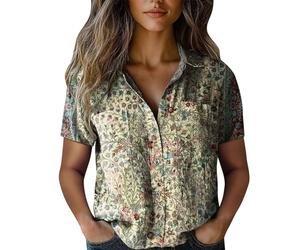 Womens Linen Tops Size 16 Solid Indian Work Suits 2026 Women Cotton Shirt Printed Fashion Down Daily Casual Top Short Sleeve Blouse (01-C-Green, S)