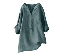 Womens Linen Tops Size 16 V Neck Pleated Spring Tee Deals Womens Cotton Linen Daily Solid Essentials Summer Vacation Tunic Top Large Daily Casual Tee Blouses (01-B-Green, L)